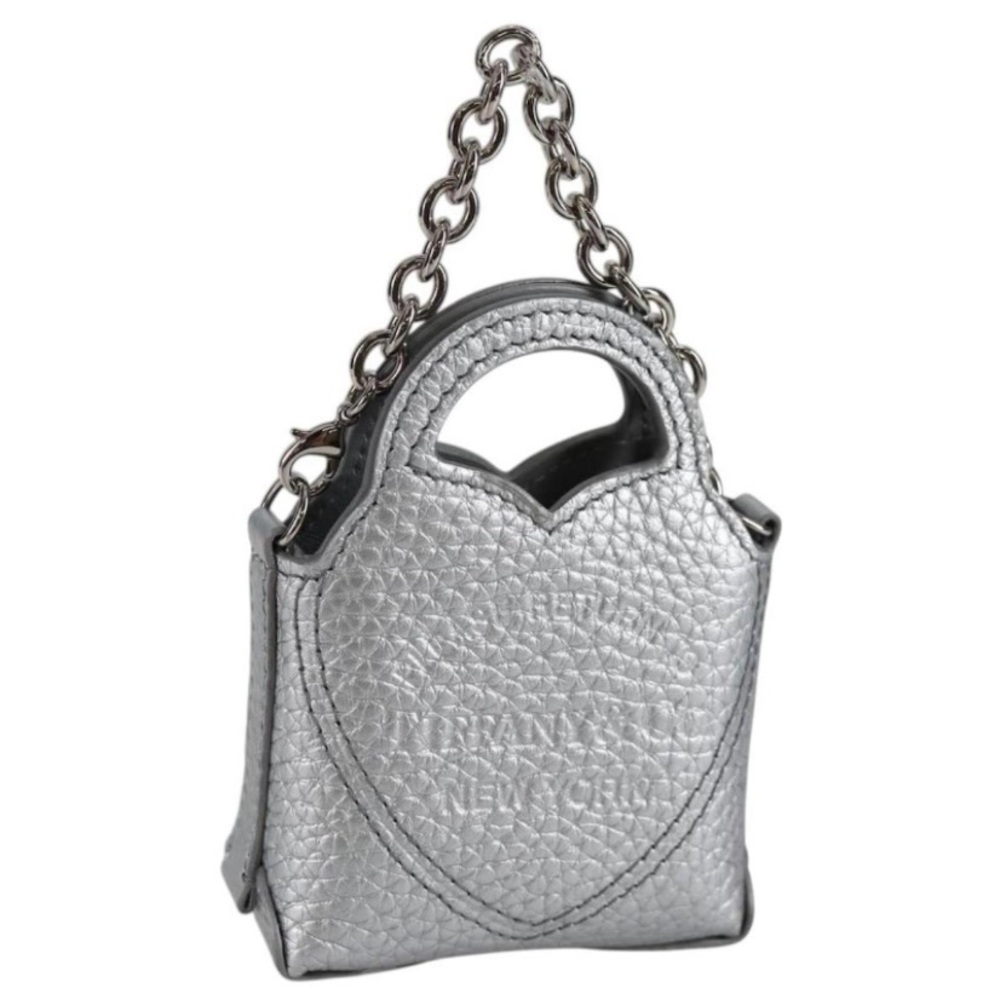 New Tiffany & Co. Return To Tiffany Micro Nano Silver Leather Bag Charm Chain